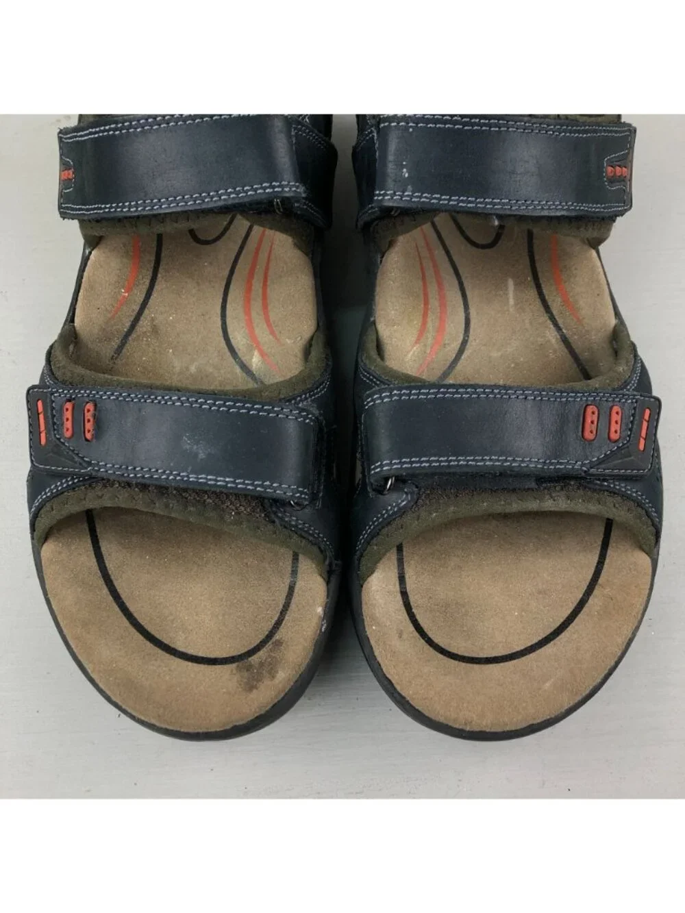 OrthoFeet Men's Size 10D Cambria Black Leather Open Toe Hook & Loop 561 Sandals